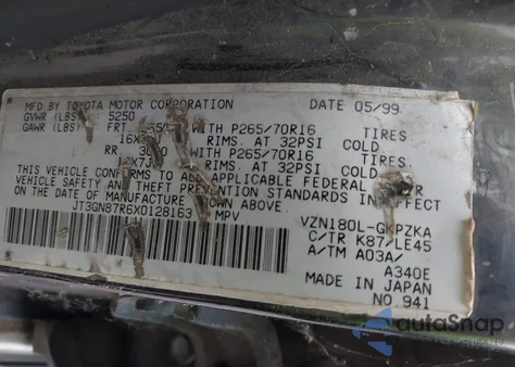 1999 Toyota 4Runner Limited z USA, uszkodzony, nr VIN JT3GN87R6X0128163